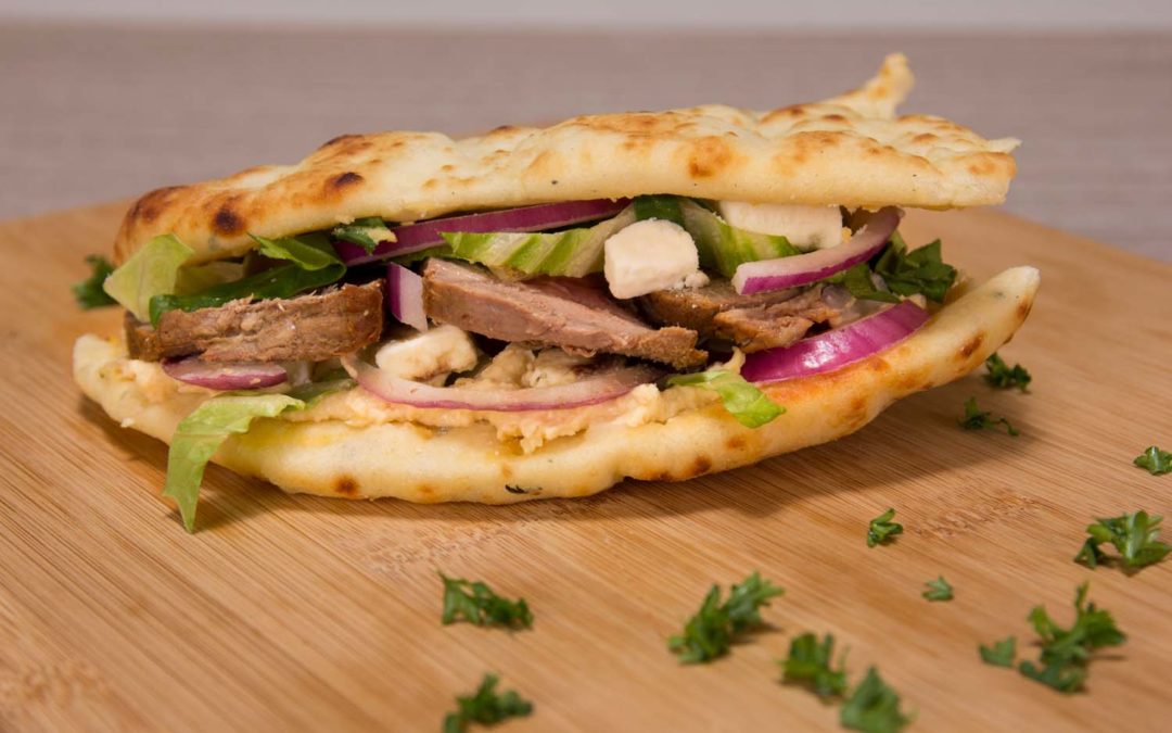 Grilled Steak & Hummus Flatbread Sandwich