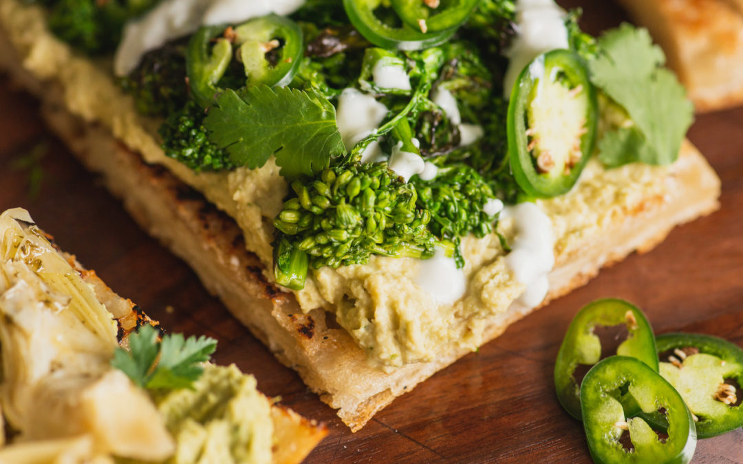 Open-faced Cilantro Jalapeño Hummus Sandwich on Focaccia