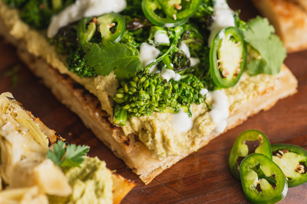 Openfaced Cilantro Jalapeño Hummus Sandwich on Focaccia Trazza Foods