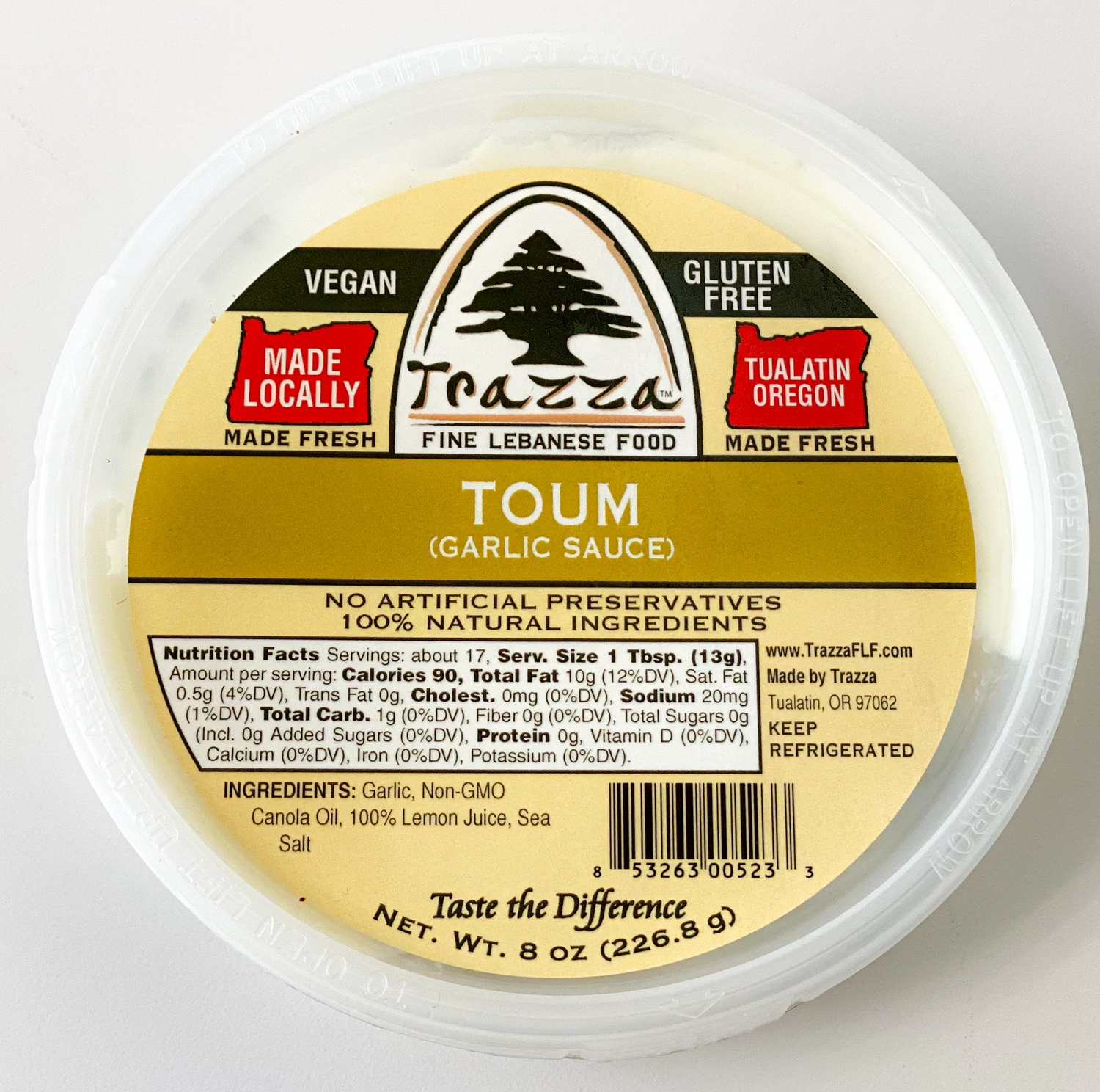 Trazza Foods healthy, vegan toum garlic sauce.