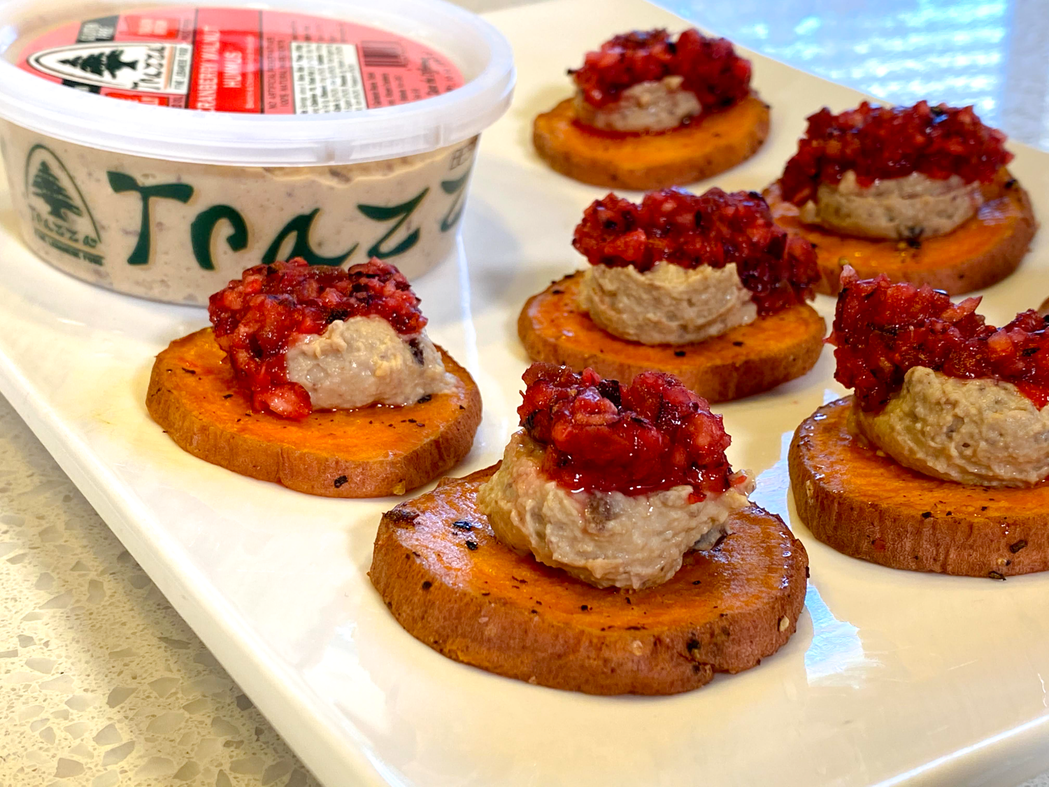 Cranberry Sweet Potato Crostini - The Recipe! Trazza Foods 