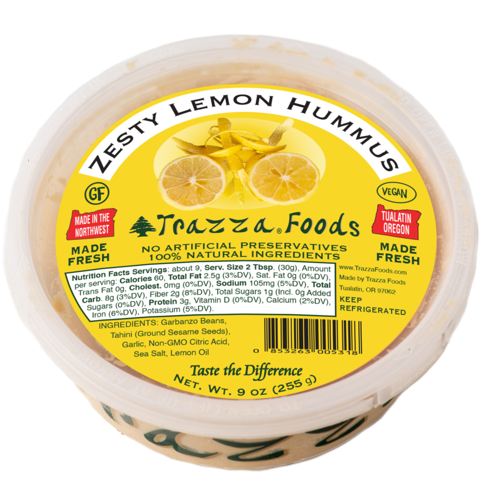 Zesty Lemon Hummus Healthy Vegan Trazza Foods